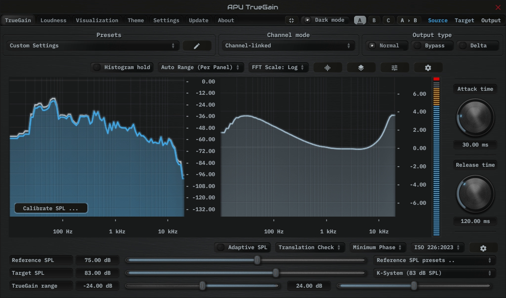 Translation Check with Reference SPL 75, Target SPL 83, and Adaptive SPL off